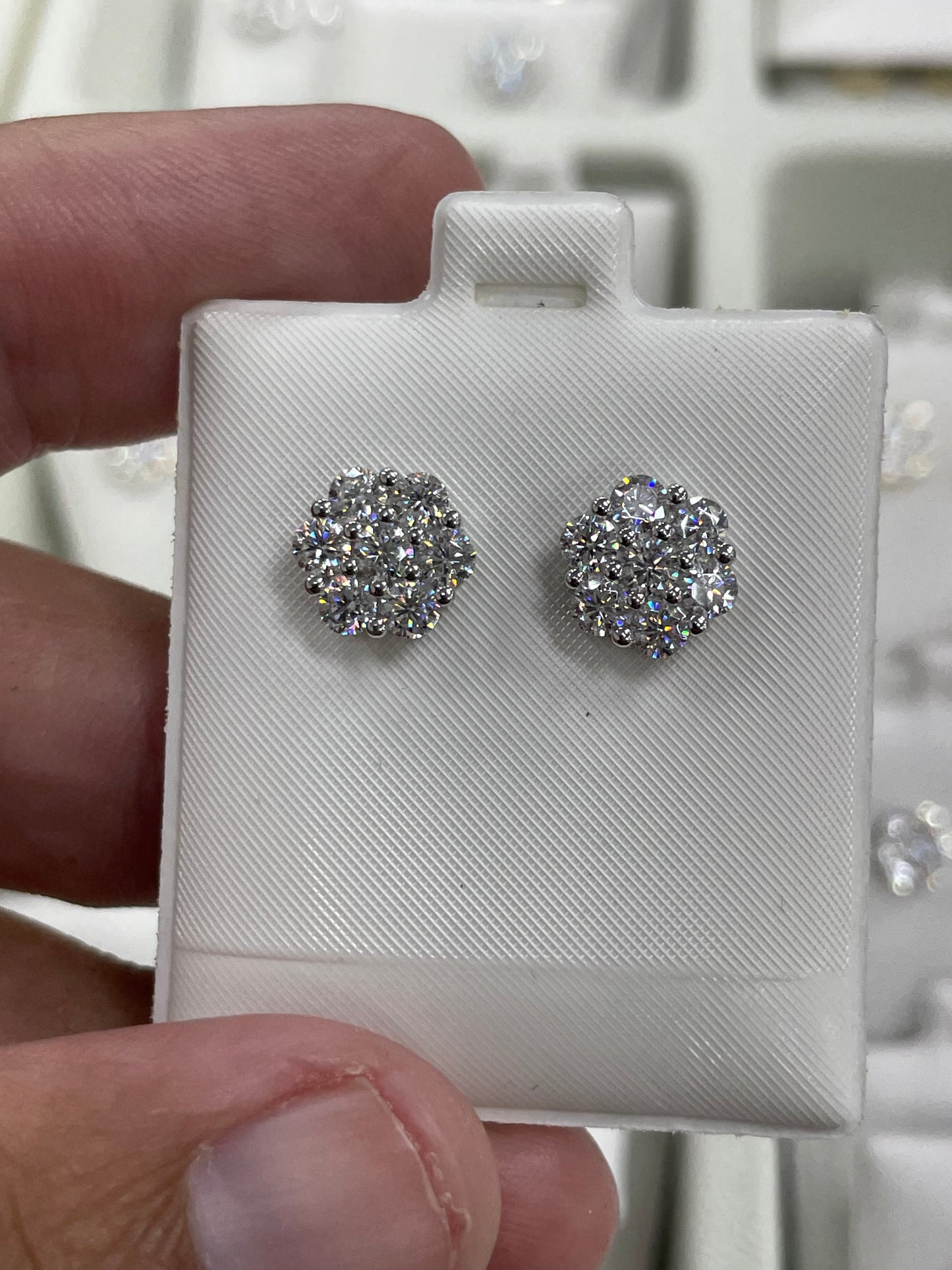 2ct moissanite yellow gold flower earrings