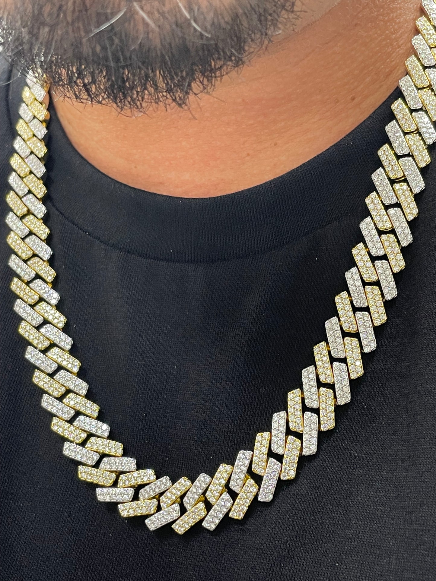 14mm two tone yellow moissanite cuban link chain