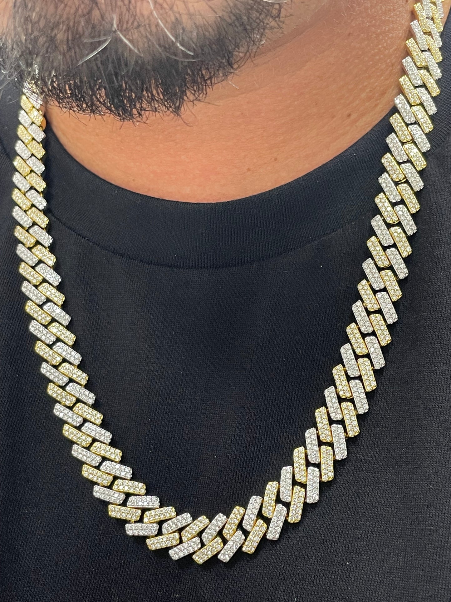 12mm two  tone yellow moissanite cuban link chain