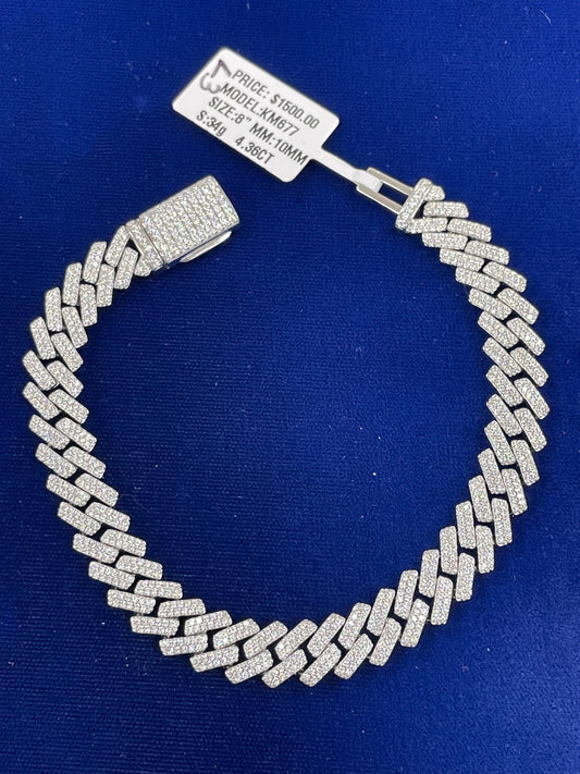 10mm vvs moissanite silver cuban bracelet