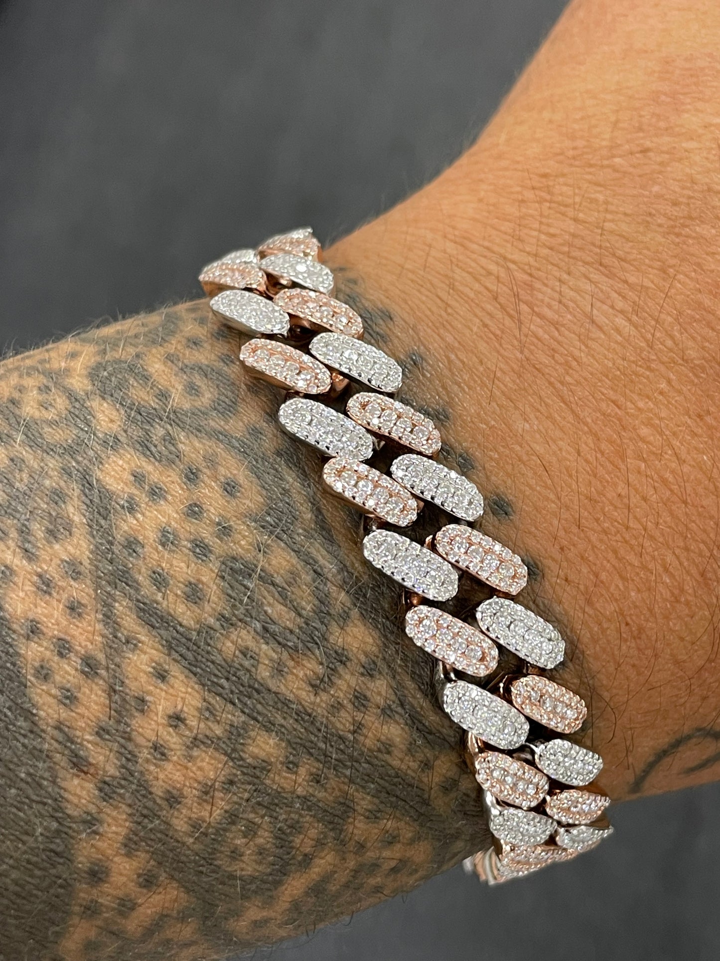 12mm two tone rose vvs moissanite center stone cuban bracelet