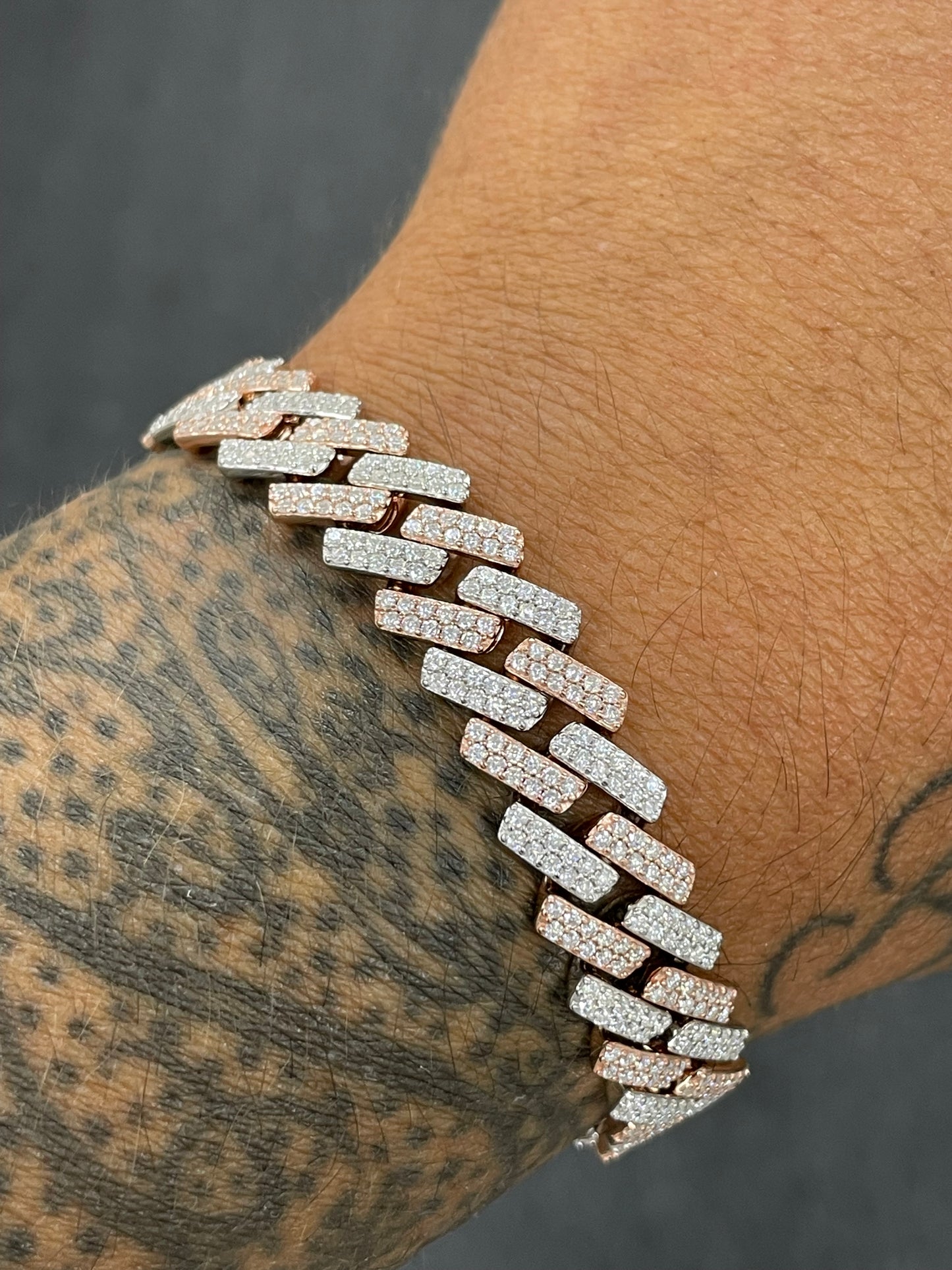 12mm two tone rose moissanite cuban bracelet