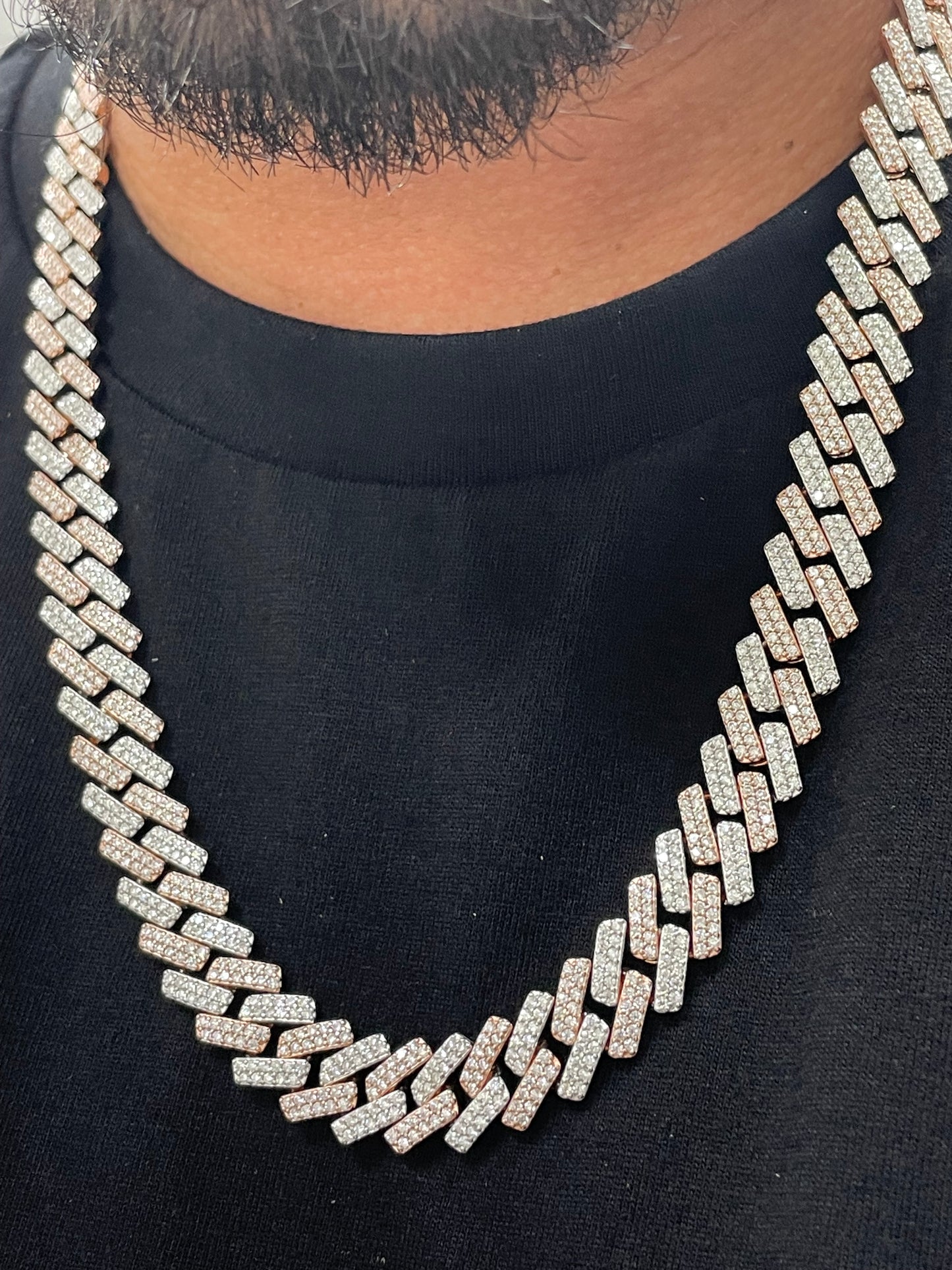 12mm two tone rose moissanite cuban link chain