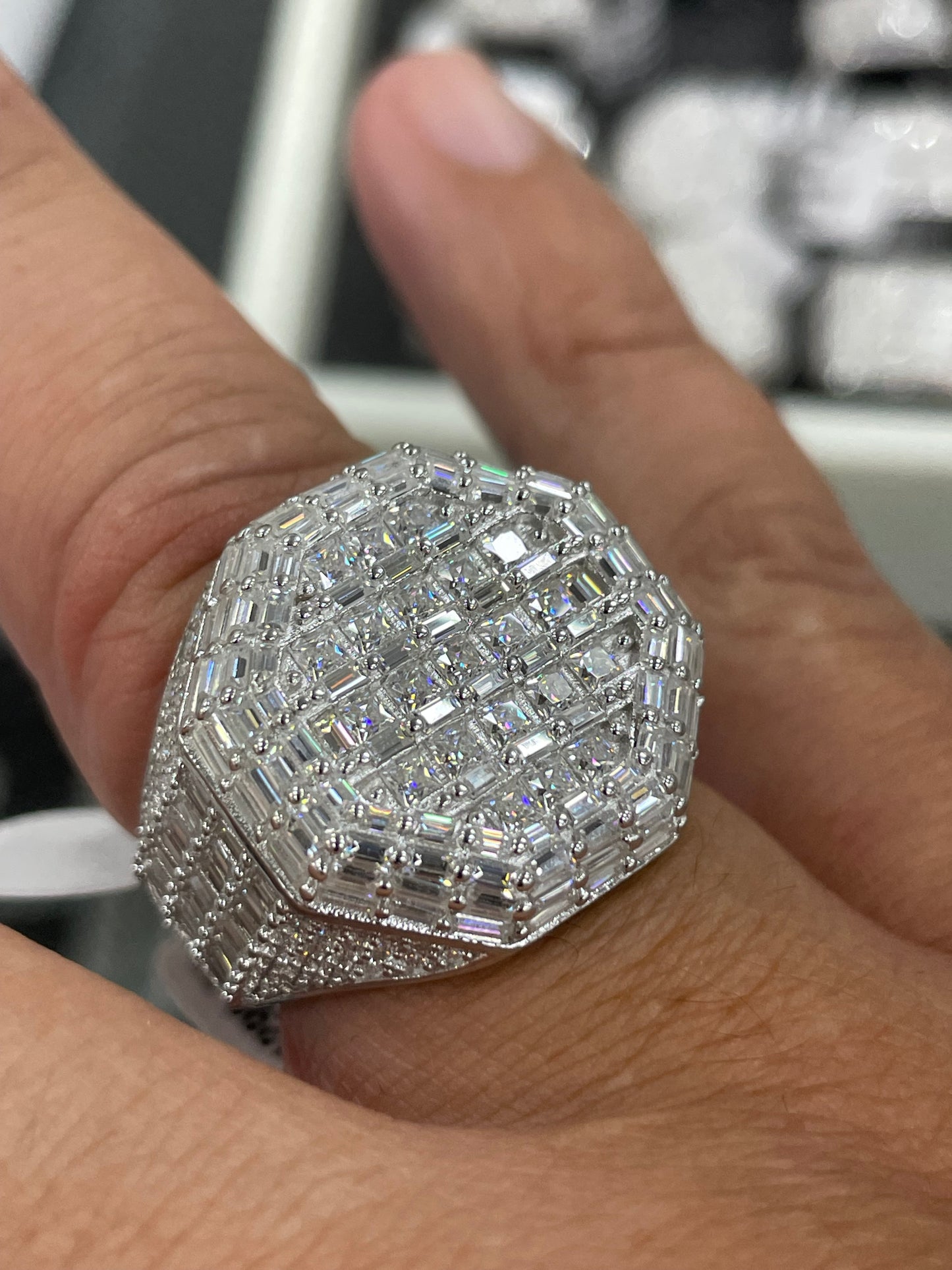 Moissanite space octagon ring